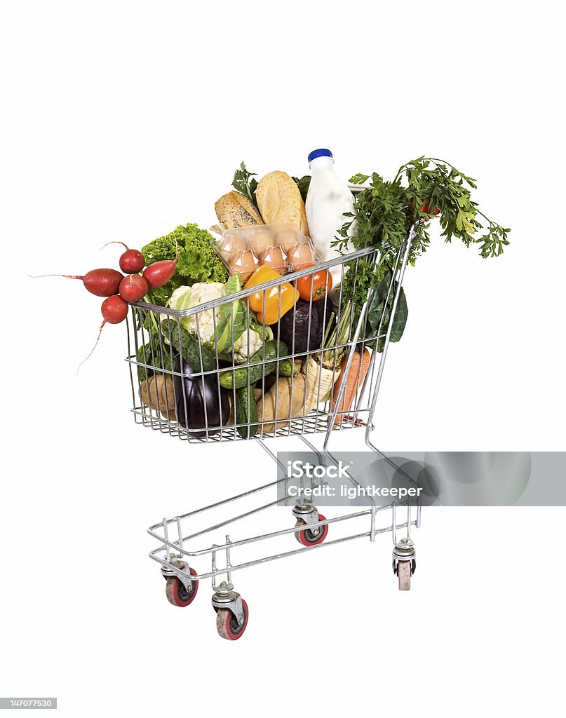 Groceries in shopping cart Healthy food - groceries in shopping cart - isolated Egg - Food Stock Photo