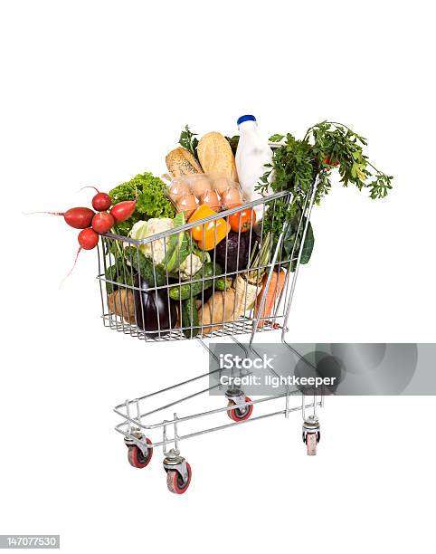Groceries In Shopping Cart Stock Photo - Download Image Now - Egg - Food, Baguette, Bell Pepper