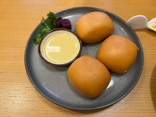 Fried Mantou with Condensed Milk stock photo