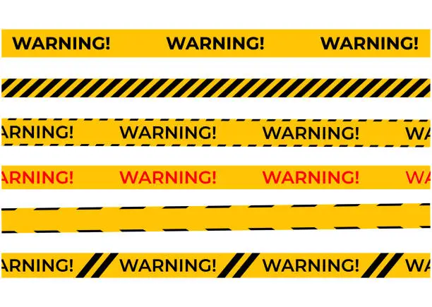 Vector illustration of Warning tapes set for construction and crime. Vector illustration. Yellow security warning tapes set Caution