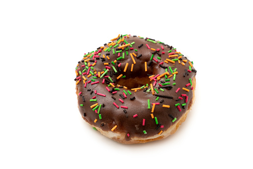 Chocolate donuts on white background