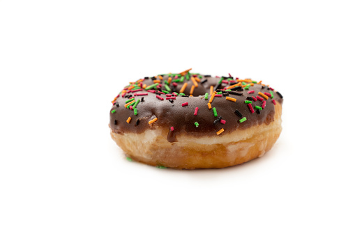 Chocolate donuts on white background