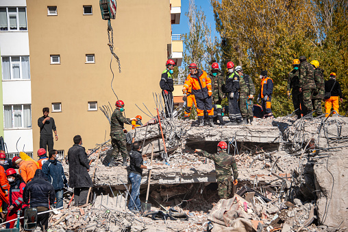 Van, Turkey - October 28, 2011: Van Earthquake 7.2 / Search and rescue work in the wrecked building collapsed in the earthquake
