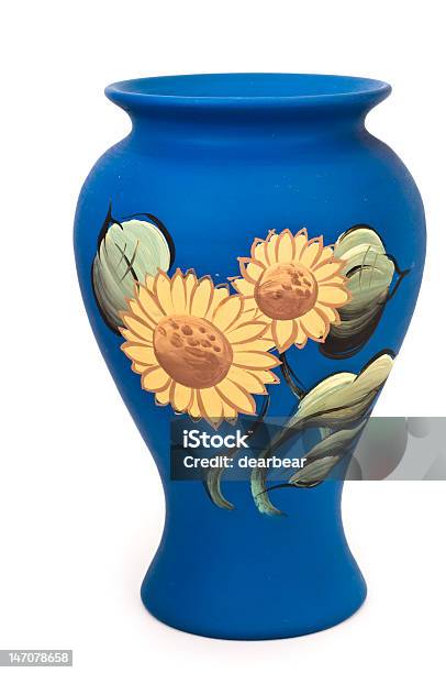 Pottery Mit Sonnenblume Gemälde Stockfoto und mehr Bilder von Malfarbe - Malfarbe, Vase, Weißer Hintergrund