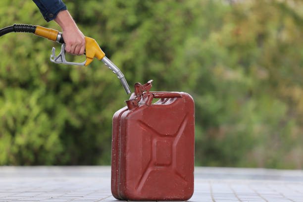 Red fuel & gas tank can on a white background