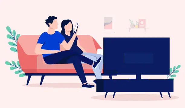 Vector illustration of Couple watching TV