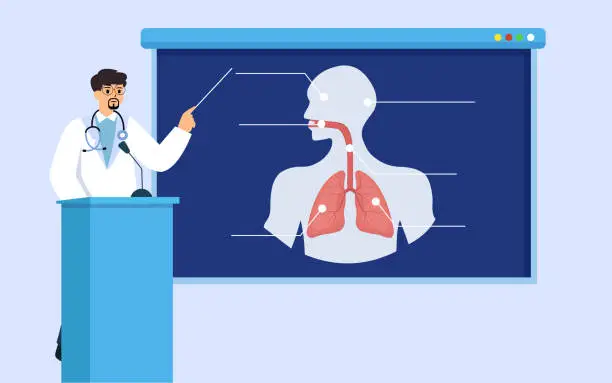 Vector illustration of doctor explain human lungs anatomy vector