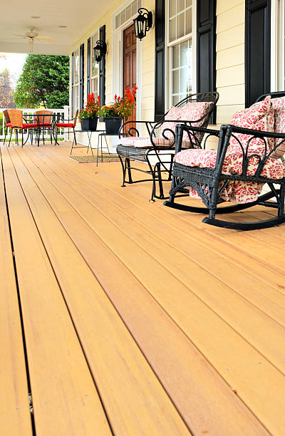 istock View of traditional front porch with new decking 147079307