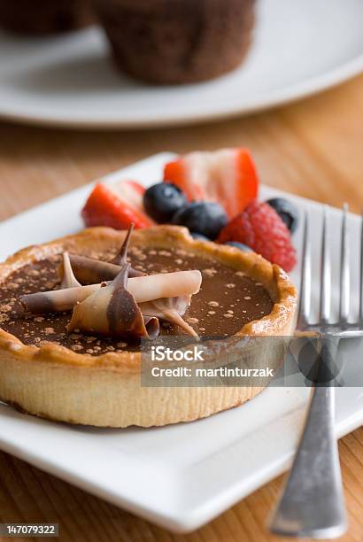 Chocolate And Caramel Tart Stock Photo - Download Image Now - Chocolate Cake, Baking, Berry Fruit