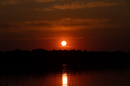 sunset on the Dnieper river in the evening in Ukraine