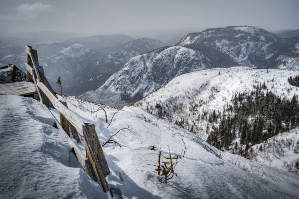 Winter landscape around Lac-des-cygnes mountain on a classic day hike, Charlevoix, QC, Canada