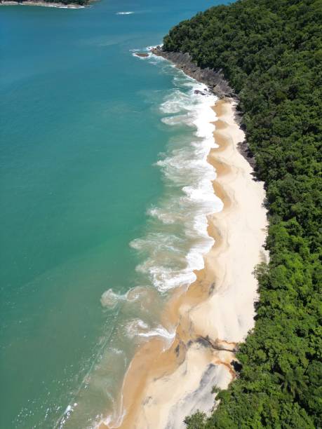 istock View from above paradise beach with blue mountains and water. 1470806032