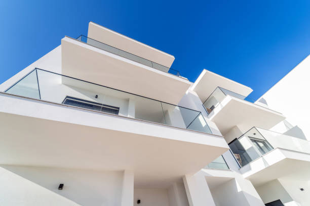 New modern apartment building with blue sky