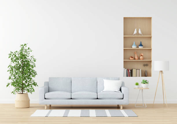 istock Gray sofa in white living room with copy space, 3D rendering 1470808561