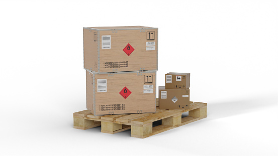 3D illustration of a pallet containing mixed dangerous goods