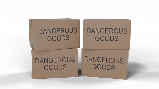 3D illustration of packages marked as Dangerous Goods.