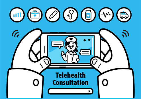 Telehealth characters vector art illustration.
Having a Telemedicine or Telehealth Consultation with a healthcare provider by smartphone or video call.