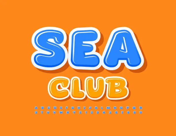 Vector illustration of Vector creative Poster Sea Club. Blue Alphabet Letters and Numbers set
