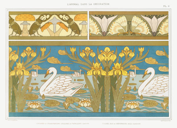Animals in the Art Noveau decoration. Art Noveau ornamental pattern illustrated by Maurice Pillard Verneuil (1896)