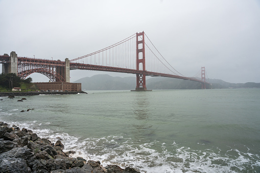 Fogy rainy day with rocks in foreground in February of 2023