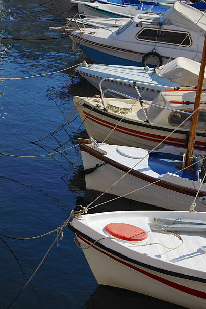 Boats at moorage stock photo