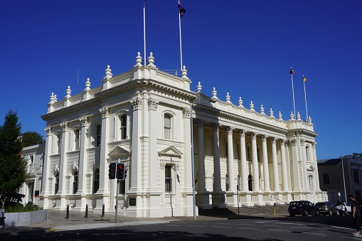 Launceston, Tasmania, Australia, November 23, 2022. The town hall was built in the neoclassical style and has been housing the city council since the 1860s