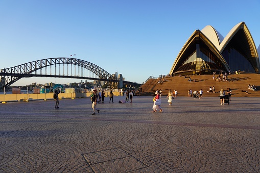 Sydney, New South Wales, Australia, February 15, 2023.\nSydney Harbour Bridge and Opera House are two of the most recognisable Australian landmarks, photogenic in any kind of light