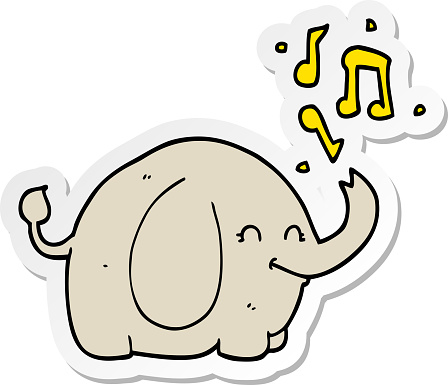 sticker of a cartoon trumpeting elephant
