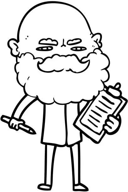Vector illustration of cartoon man with beard frowning