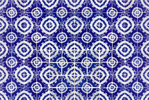 traditional mexican talavera wall, handmade blue ceramic tiles, hispanic adornments