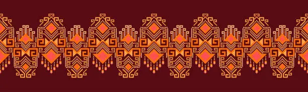 Vector illustration of Ethnic pattern geometric design folklore ornament. Tribal ethnic vector texture. Seamless striped pattern in Aztec style. Figure tribal embroidery. Indian EP.53