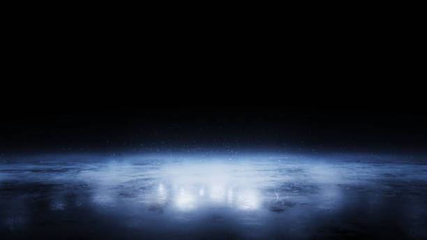 Ice. Winter background. Blue ice floor texture and mist. Snow and ice background