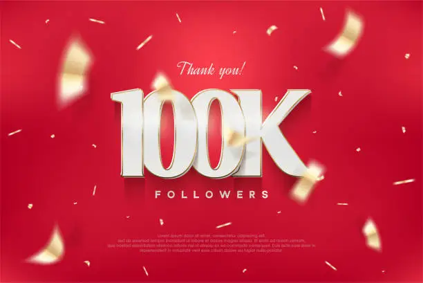 Vector illustration of 100k elegant and luxurious design, vector background thank you for the followers. Premium vector for poster, banner, celebration greeting.