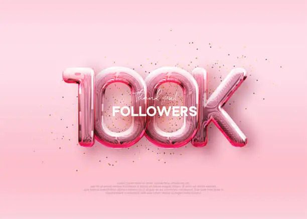 Vector illustration of Balloon number 100k followers. luxury pink design for celebration. Premium vector for poster, banner, celebration greeting.