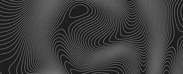 Vector illustration of Terrain topographic map concept. Mountain contour height lines background. Black and white landscape geographic pattern. Territory texture. Vector