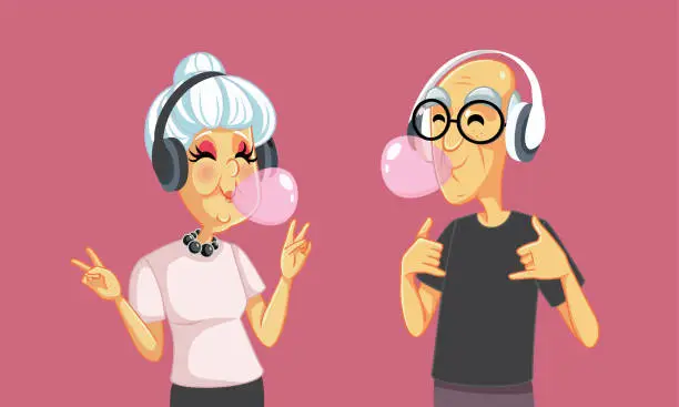 Vector illustration of Funny Cool Elderly Couple Being Trendy Vector Cartoon Illustration