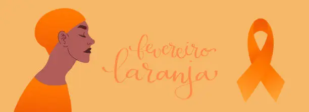 Vector illustration of Orange February in portuguese Fevereiro Laranja, Brazil campaign for leukemia awareness banner. Handwritten calligraphy lettering vector