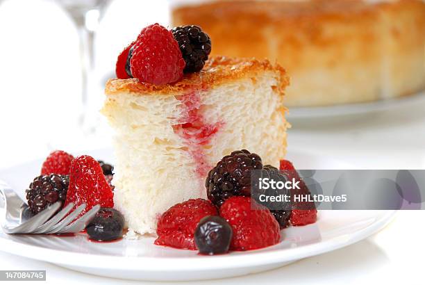 Slice Of Angel Food Cake With Fresh Fruit Stock Photo - Download Image Now - Baked, Berry Fruit, Blackberry - Fruit