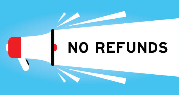 Color megaphone icon with word no refunds in white banner on blue background Color megaphone icon with word no refunds in white banner on blue background refundable stock illustrations