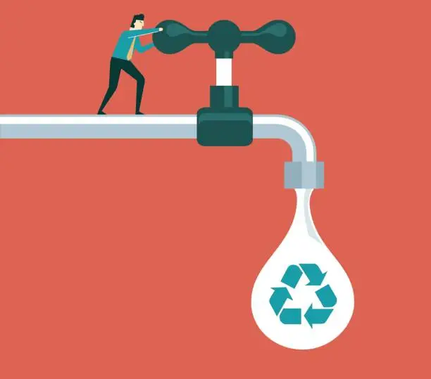 Vector illustration of Turning on the tap - Recycling symbol