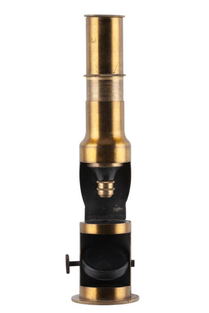 istock Vintage brass microscope. Small hand microscope from the 20th century. 1470851610