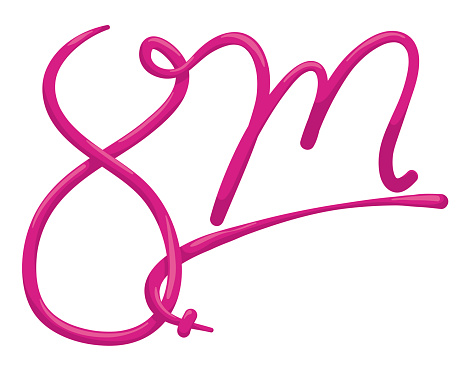 Pink design with number eight, letter M and female symbol for Women's Day this 8th March.