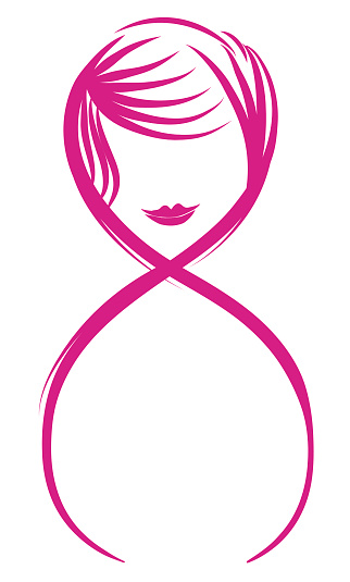 Pink number eight and silhouette of a woman face with long hair in lines, to commemorate the Women's Day -or 8M-.