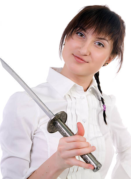 istock Beautiful lady is holding small sword. 147085873