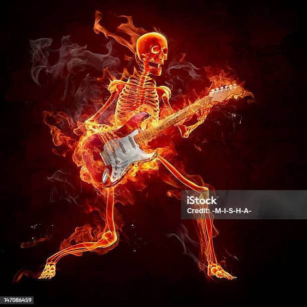 Guitarrista Foto de stock y más banco de imágenes de Esqueleto humano - Esqueleto humano, Guitarra, Fuego
