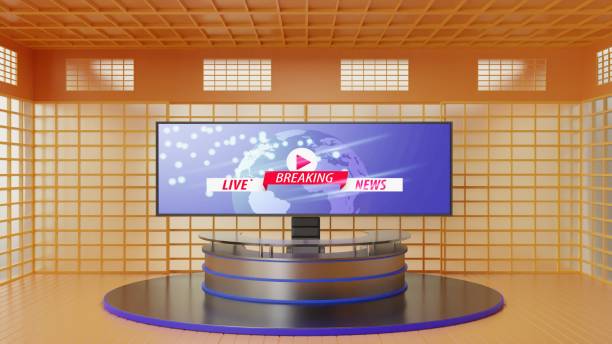 istock black table and led screen background in the news studio room.3d rendering. 1470869652