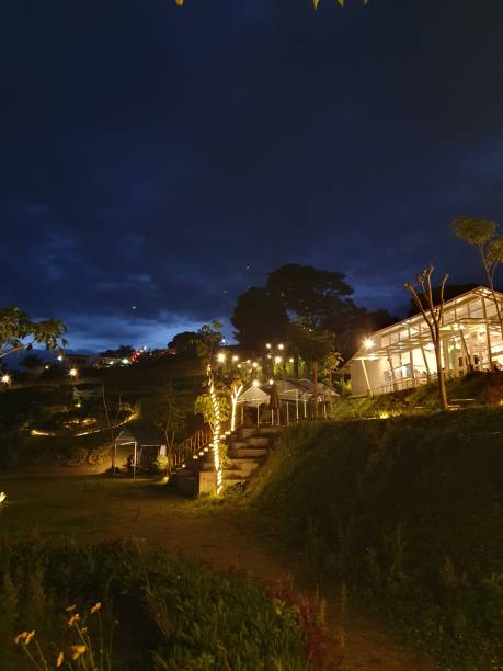 istock Garden with Dusk Blue Sky 1470869704