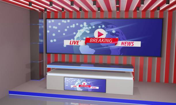 istock white table and led screen background in the news studio room.3d rendering. 1470869805