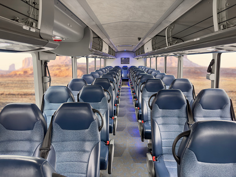 Passenger seat in bus traveling in Arizona