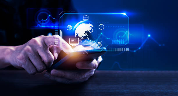 istock Businessman using smartphone with icons on virtual screen for business management, strategy, vision and plan 1470871791